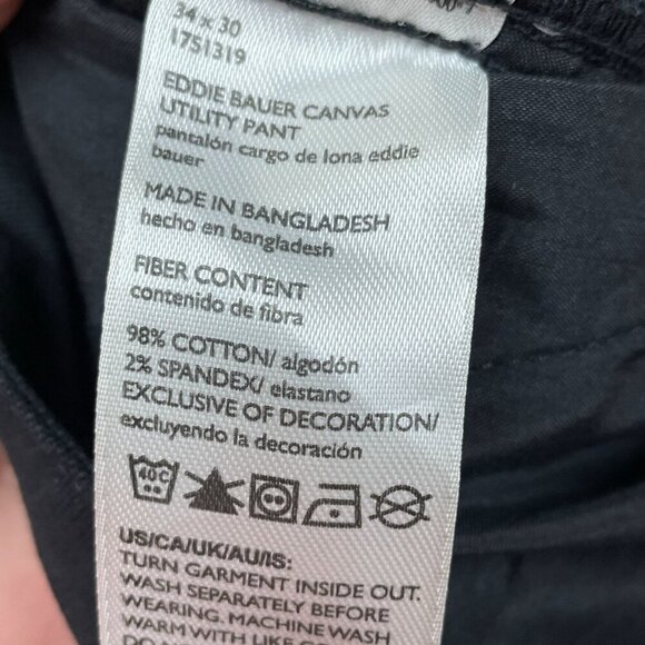 Eddie Bauer Mens Utility Pants 34x30 Black Canvas Cotton Stretch a0697 - Picture 4 of 7